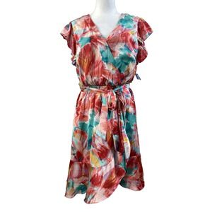 Nicole Miller Womens Dress Medium Pink Flowers Casual‎ Cocktail Party Ruffle